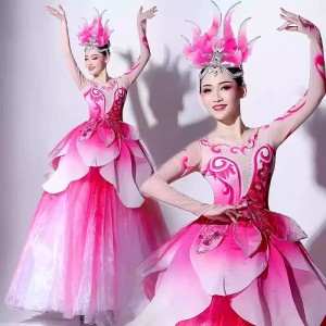 Pink petals flamenco dance dresses for women girls opening dancing paso double dance Spanish bull dance swing skirts chinese folk dance dress